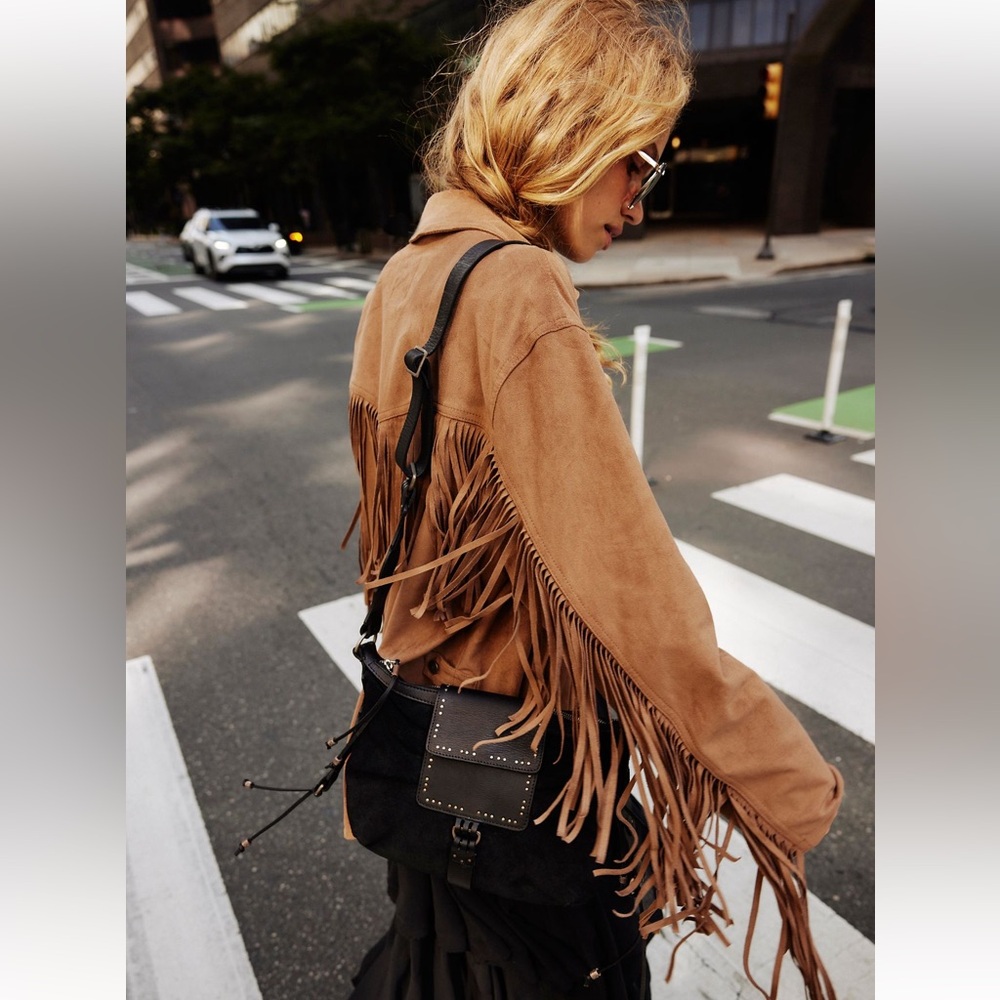 INC International Concepts Brown Suede Fringe moto jacket large